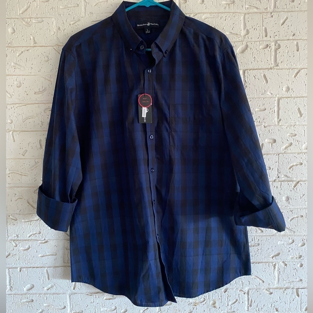 NWT Beverly Hills Polo Club Navy Plaid Shirt